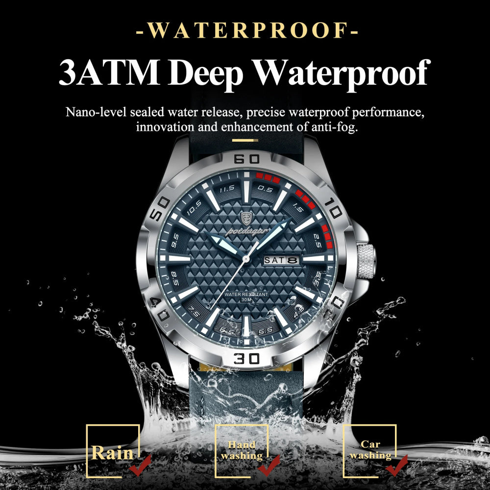 POEDAGAR Original Man Wristwatch Top Luxury Waterproof Luminous Date Week Watch For Men Quartz Sport Leather Men's Watches Reloj
