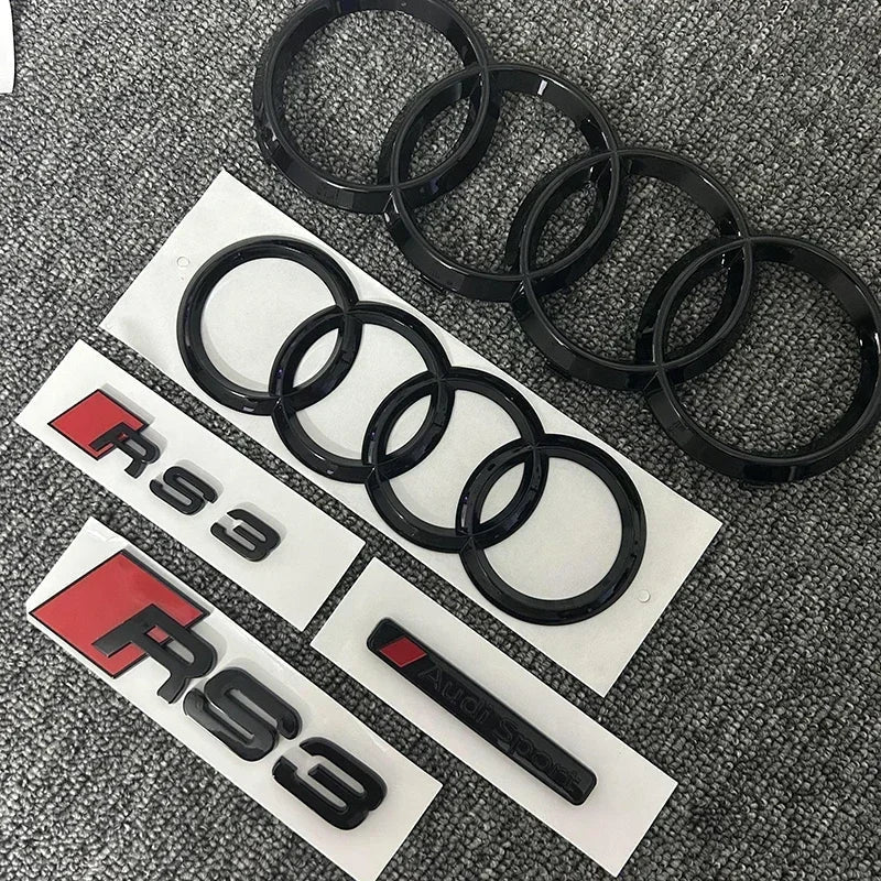AUDI S3 4Ring logo ABS Black Car Hood Front Grill Emblem Rear Trunk Badge Sticker S3 Emblem Audi Sport Sticker For S3 2010-2020