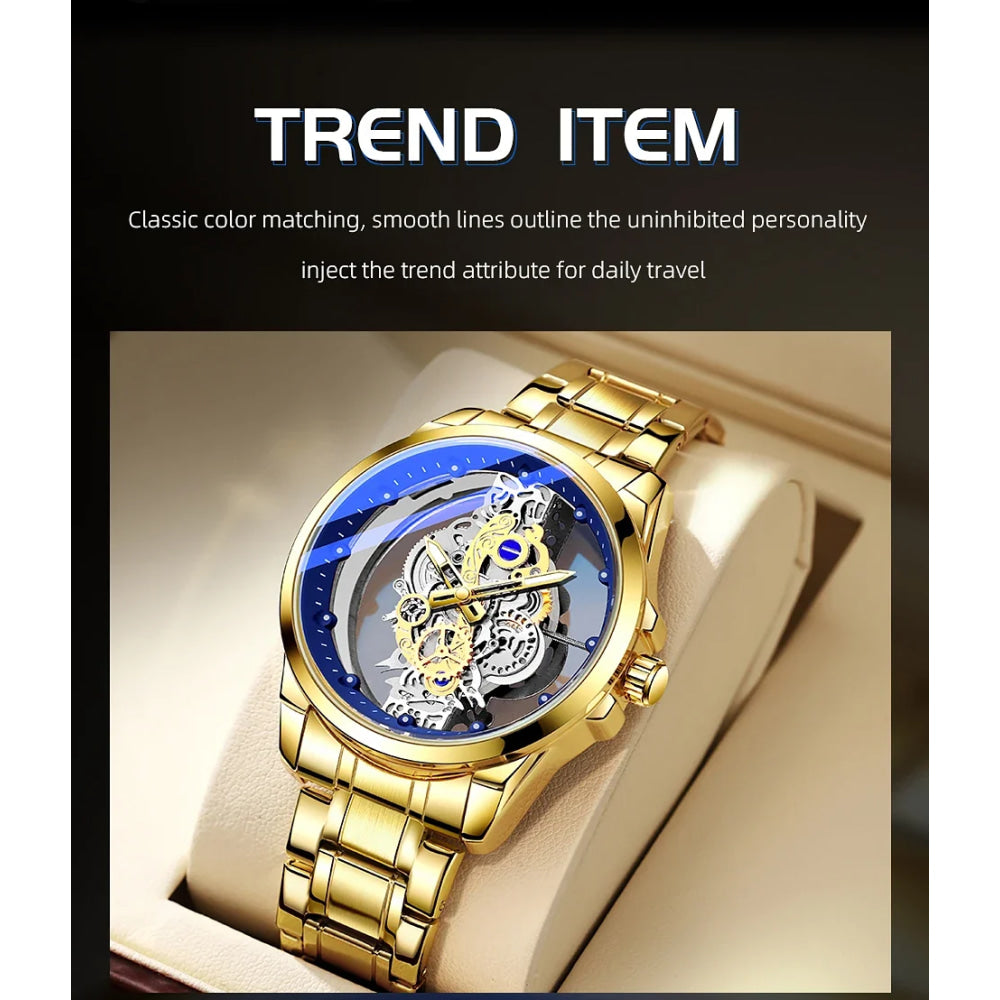TPW Hot Trendy Fashion Wholesale Men Golden Black Blue Skeleton NOT Automatic Watch Quartz Wrist Watches Luxury 2024
