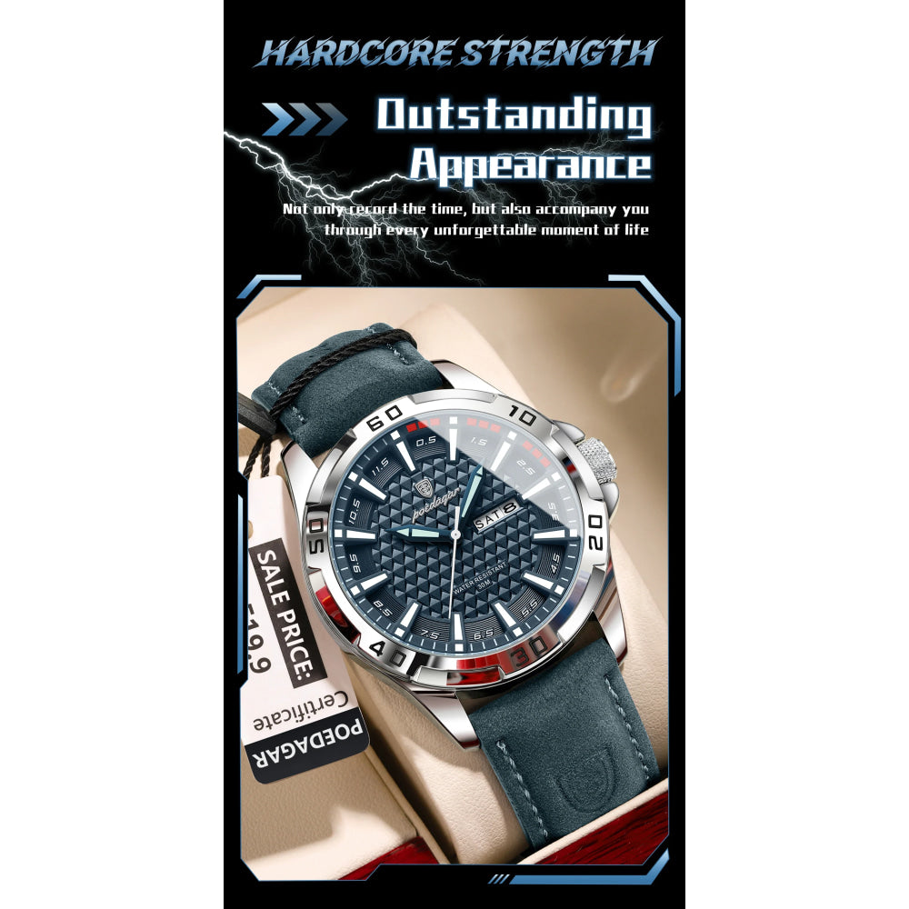 POEDAGAR Original Man Wristwatch Top Luxury Waterproof Luminous Date Week Watch For Men Quartz Sport Leather Men's Watches Reloj