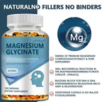 Magnesium Glycinate Capsules 500mg - Supports Bone and Heart Health, Aids Sleep, Relieves Stress, and Promotes Muscle Relaxation