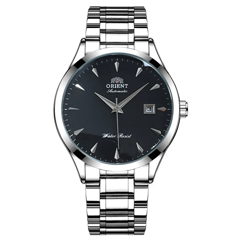 Orient Automatic Men's Watch, Black Dial Stainless Steel Band, Water Resistant Classic Business Wristwatch with Date Display