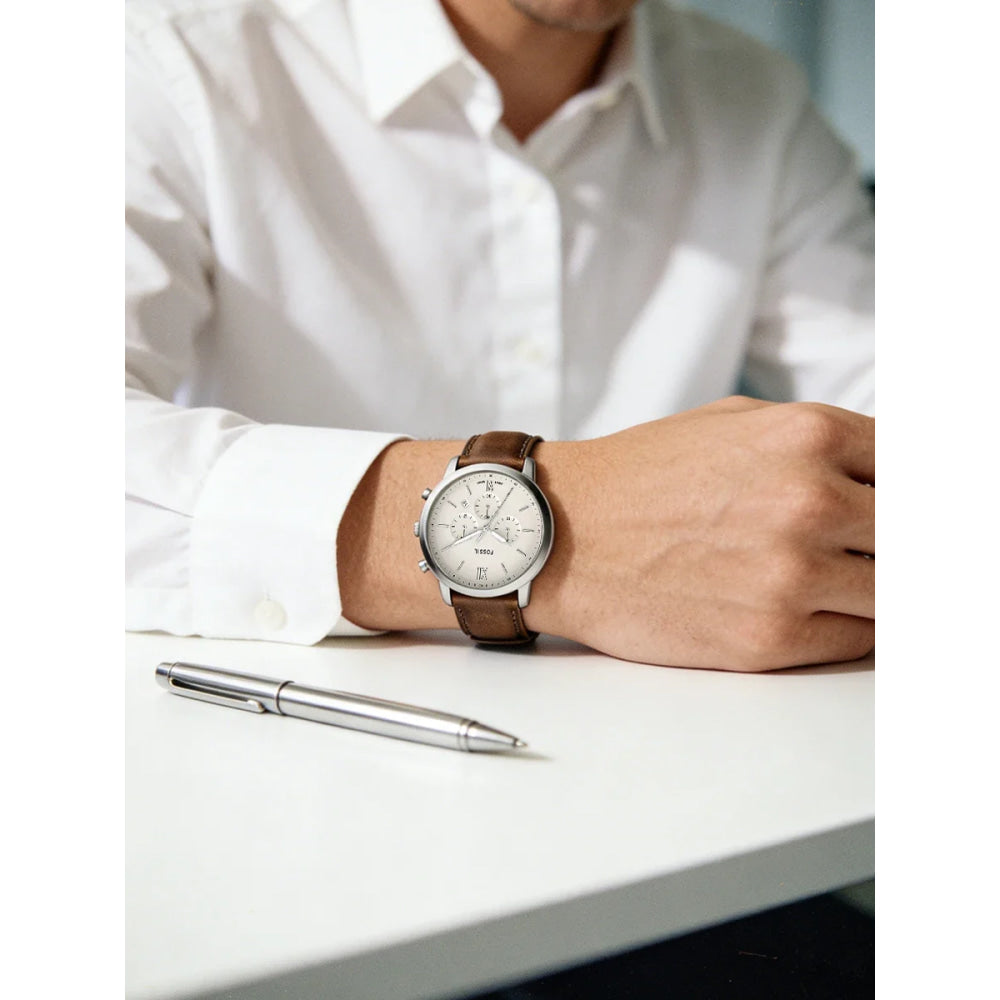 Fossil FS5380 Men's Watch Neutra Chronograph Quartz Leather Strap Vintage Casual Business Wristwatch for Men