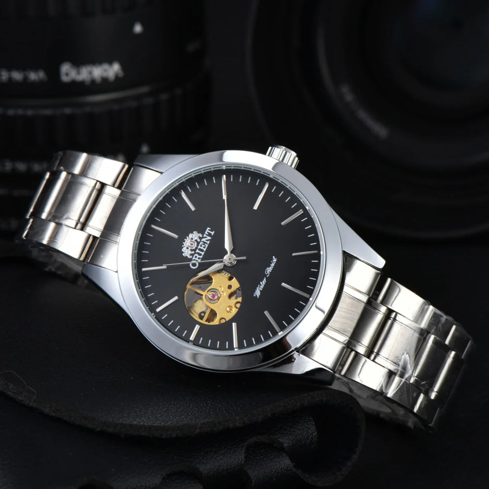 Orient Watch  Double Lion Japanese Fully Automatic Mechanical Watch Hollowed Out Business Men's Watch Stainless Steel Strip