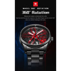 OLEVS Mens Watch Quartz Watch Original Rotatable Wheel Hub Dial Fashion Trend Waterproof Luminous Stainless Steel Reloj 9937