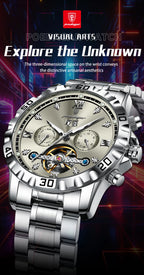POEDAGAR Luxury Men Wristwatch Hollow Tourbillon Luminous Date Week Man Clock Automatic Mechanical Stainless Steel Men's Watches