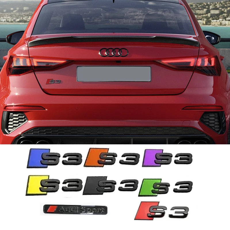 For AUDI S3 2010-2020 Car Front Grille Replace Emblem ABS Glossy Black Rear Badge Modified Sticker 4Ring Logo Sline Decoration