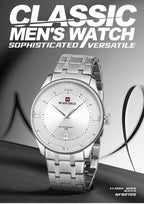 NAVIFORCE Men's Watch Classic Stainless Steel Strap 3ATM Waterproof Calendar Minimalist Dial Men's Chronograph Watch NF9272S