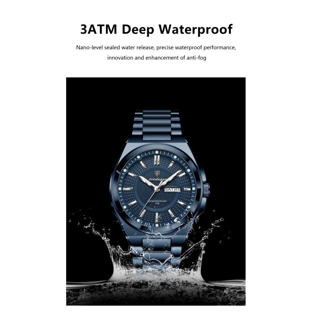 POEDAGAR Sport Original Men Clock Quartz Date Week Luxury Man Wristwatch Waterproof Luminous Stainless Steel Men's Watches Reloj