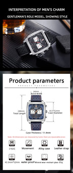 MEGIR 2182 Luxury Fashion Sports Chronograph Multi-Functional Military Leather Date Wristwatches for Men Relogio Masculino