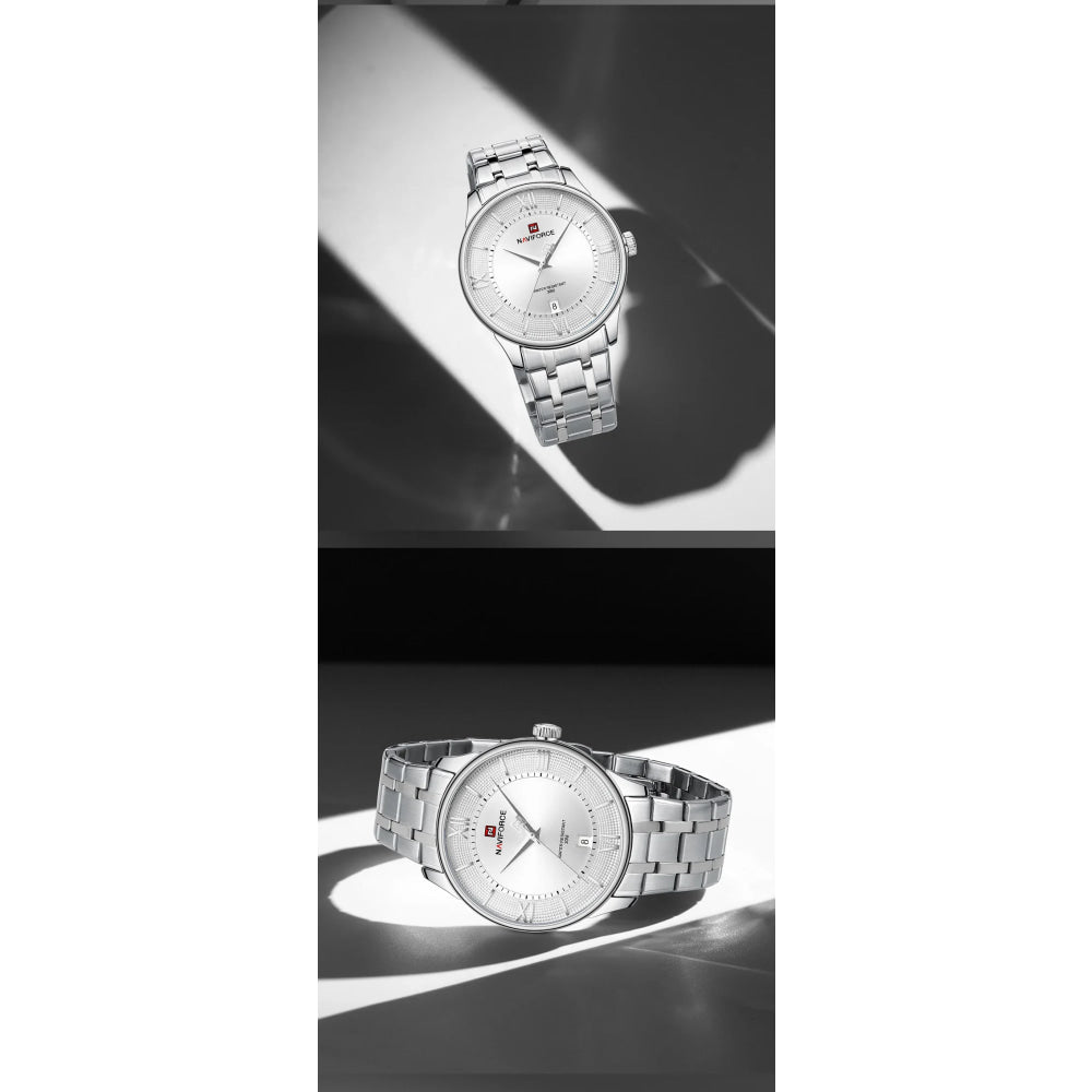 NAVIFORCE Men's Watch Classic Stainless Steel Strap 3ATM Waterproof Calendar Minimalist Dial Men's Chronograph Watch NF9272S