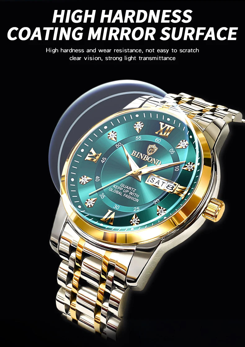 BINBOND Top Brand Luxury Fashion Watch Men 3ATM Waterproof Date Clock Sport Watches Mens Quartz Wristwatch Relogio Masculino
