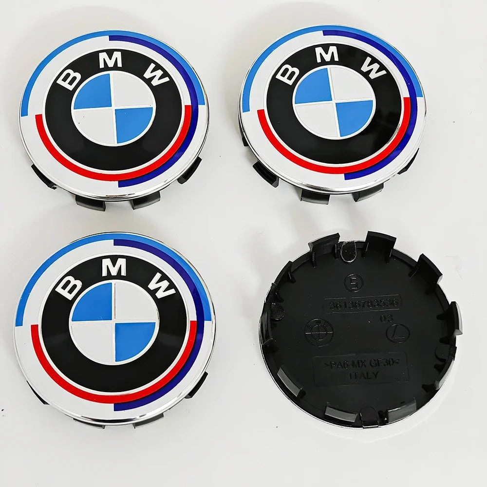 4pcs For BMW 50th E90 E60 F10 F20 G20 G30 E53 E85 E70 56mm 68mm Blue White Car Hub Cap Wheel Center Cap Emblem Badge Accessories
