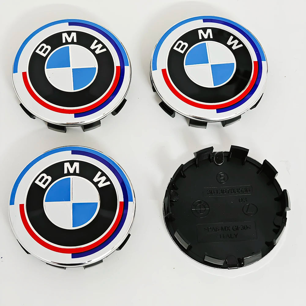 4pcs For BMW 50th E90 E60 F10 F20 G20 G30 E53 E85 E70 56mm 68mm Blue White Car Hub Cap Wheel Center Cap Emblem Badge Accessories