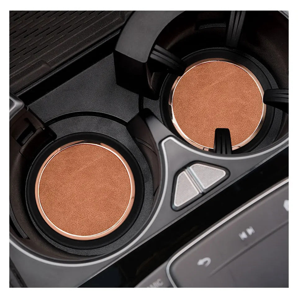 2Pcs Leather Car Coaster Anti-slip Mat Cup Holder Pad For BMW X1 X2 X3 X4 X5 X6 X7 1 3 5 6 7 Series E60 E90 E70 G20 G30 G7