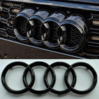 For Audi A3 A4 A5 A6 A7 Q2 Q3 Q5 Q8 TT ABS Black Hood Front Bonnet Grill Rear Trunk Emblem Logo Badge Sticker Decal  4 Ring Logo
