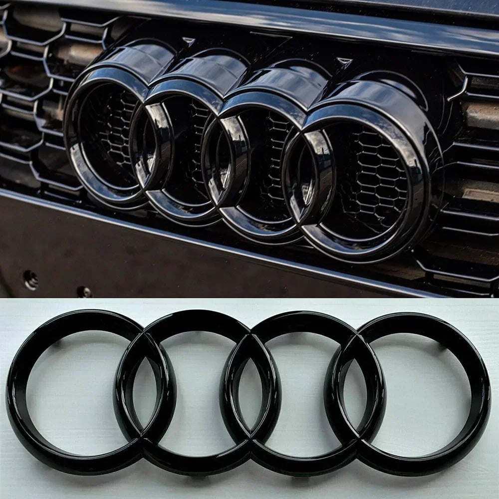 For Audi A3 A4 A5 A6 A7 Q2 Q3 Q5 Q8 TT ABS Black Hood Front Bonnet Grill Rear Trunk Emblem Logo Badge Sticker Decal  4 Ring Logo