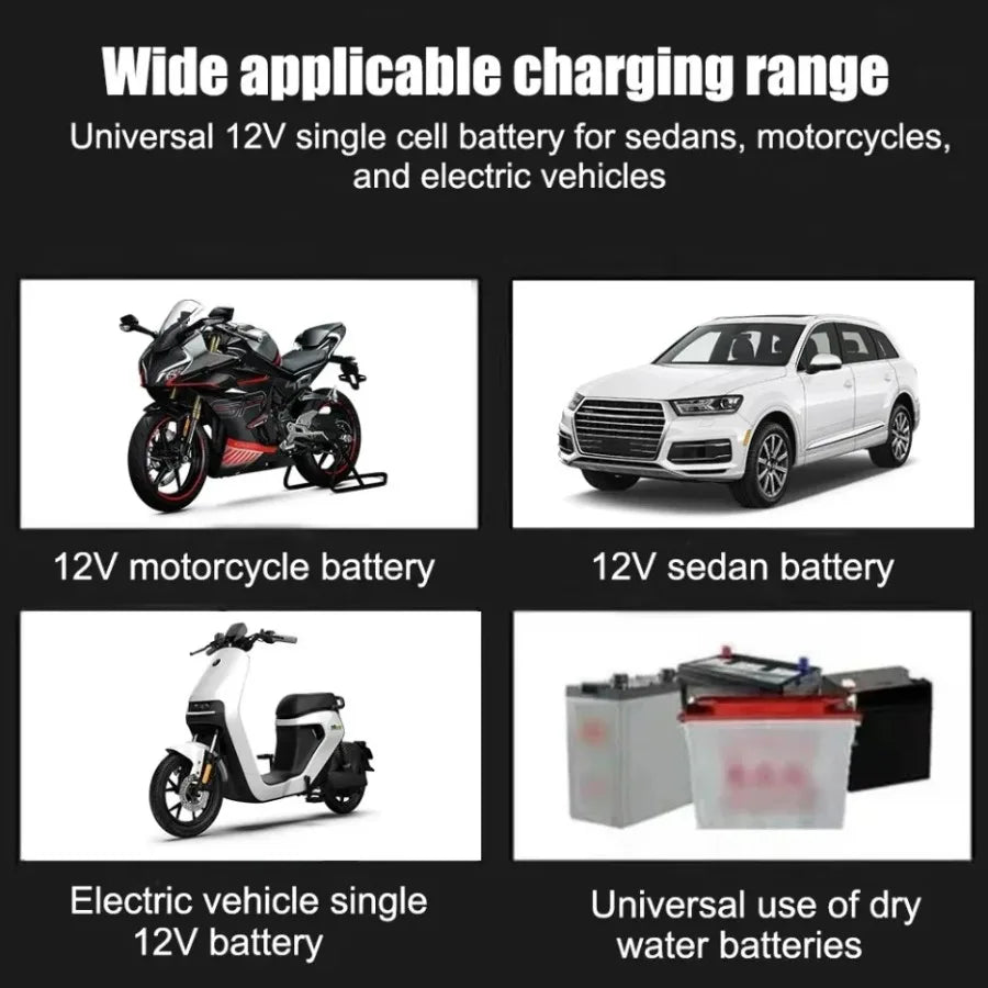 Cargador de batería de coche de 12V y 2A, cargador de reparación de pulsos de energía de 220V, batería de plomo ácido húmedo y seco, pantalla LED, resolución de batería para Moto y camión