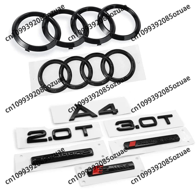 For Audi A4 2008-2017 4Ring Logo Black Car Hood Front Grill Rear Trunk Emblem Stickers A4 Mark Quarrto Sline Emblem Accessories