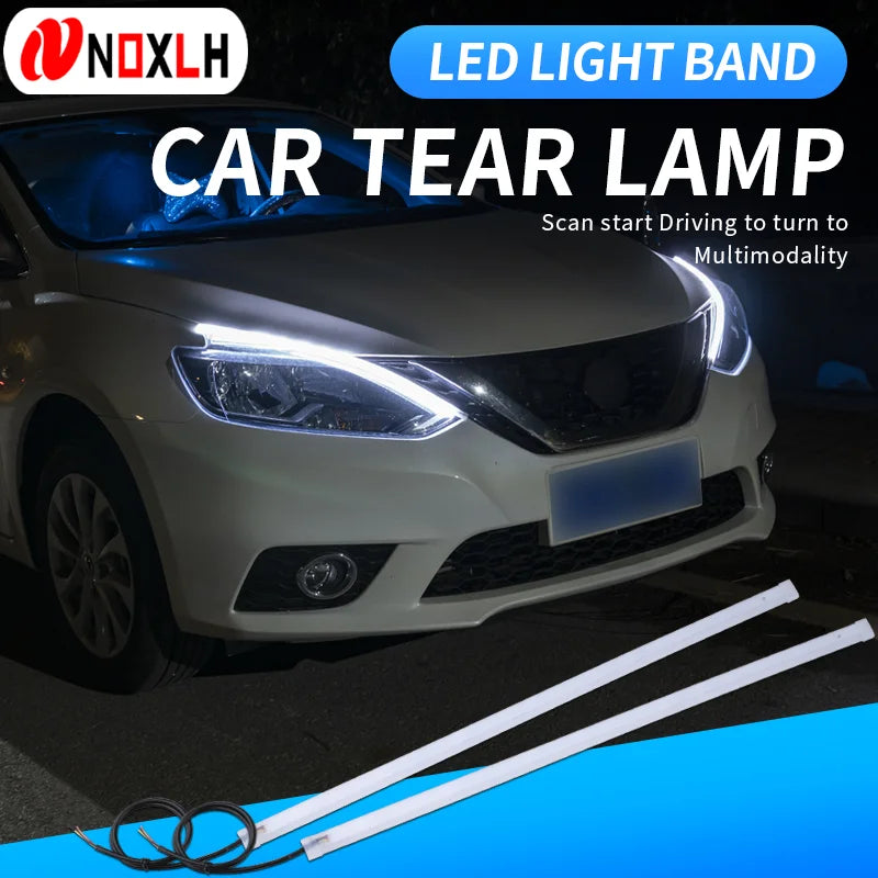 Faros delanteros de coche, señal de giro blanca, luces de flujo de freno amarillas, LED DRL, luz de circulación diurna para coche, tira Flexible impermeable de 12V, 2 uds.