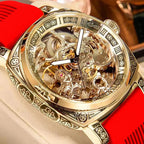 A MEN'S Black Zinc Alloy Business Style Luminous Carved Fully Automatic Tourbillon Hollow Mechanical Watch