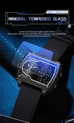 SANDA 6163 Fashion Trend Men's Quartz Watch Fashion Square Watch Countdown Sports Waterproof Dual Display Digital Men's Watches