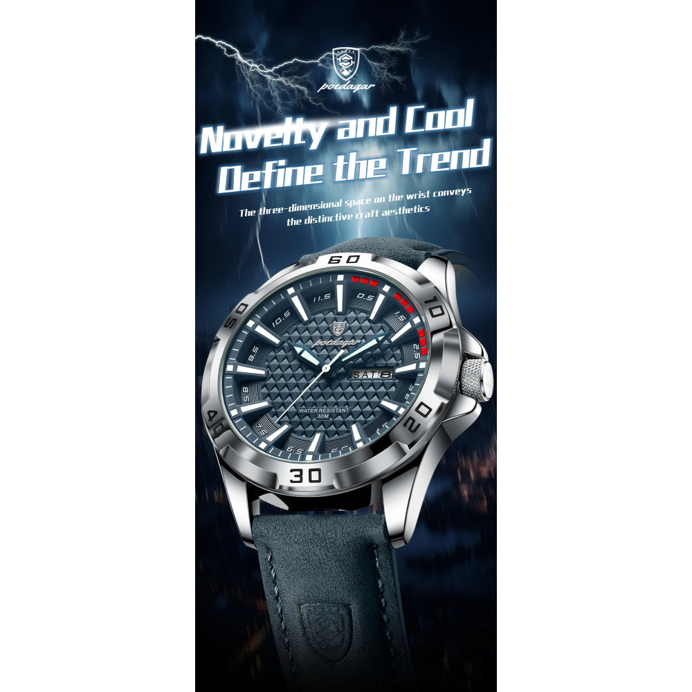 POEDAGAR Original Man Wristwatch Top Luxury Waterproof Luminous Date Week Watch For Men Quartz Sport Leather Men's Watches Reloj
