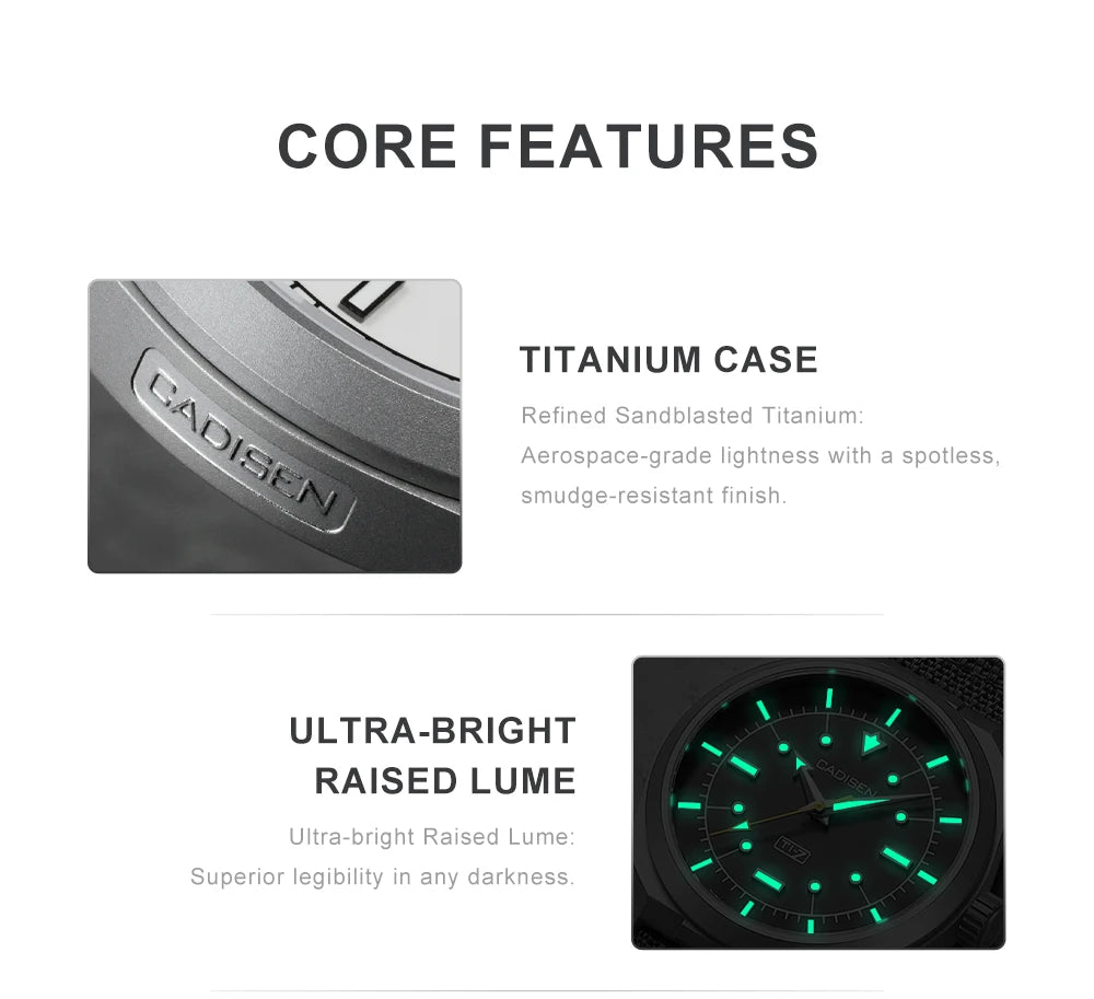 CADISEN TI-7 Autodyne 2026 NEW Titanium Automatic Mechanical Watch Man Canvas Wristwatch MIYOTA 8215 Luminous Waterproof Watches