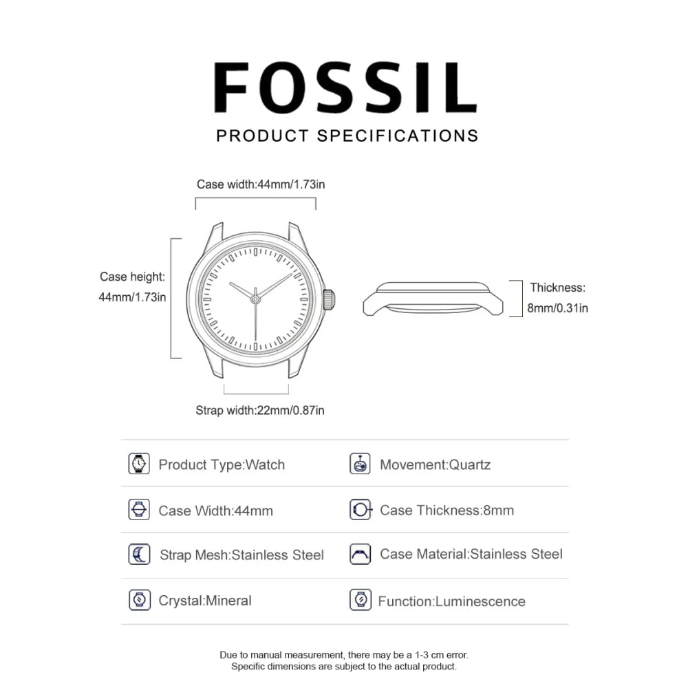 Fossil Minimalist Men's Quartz Watch Ultra Thin Black Stainless Steel Business Luxury Waterproof Wristwatch FS5308