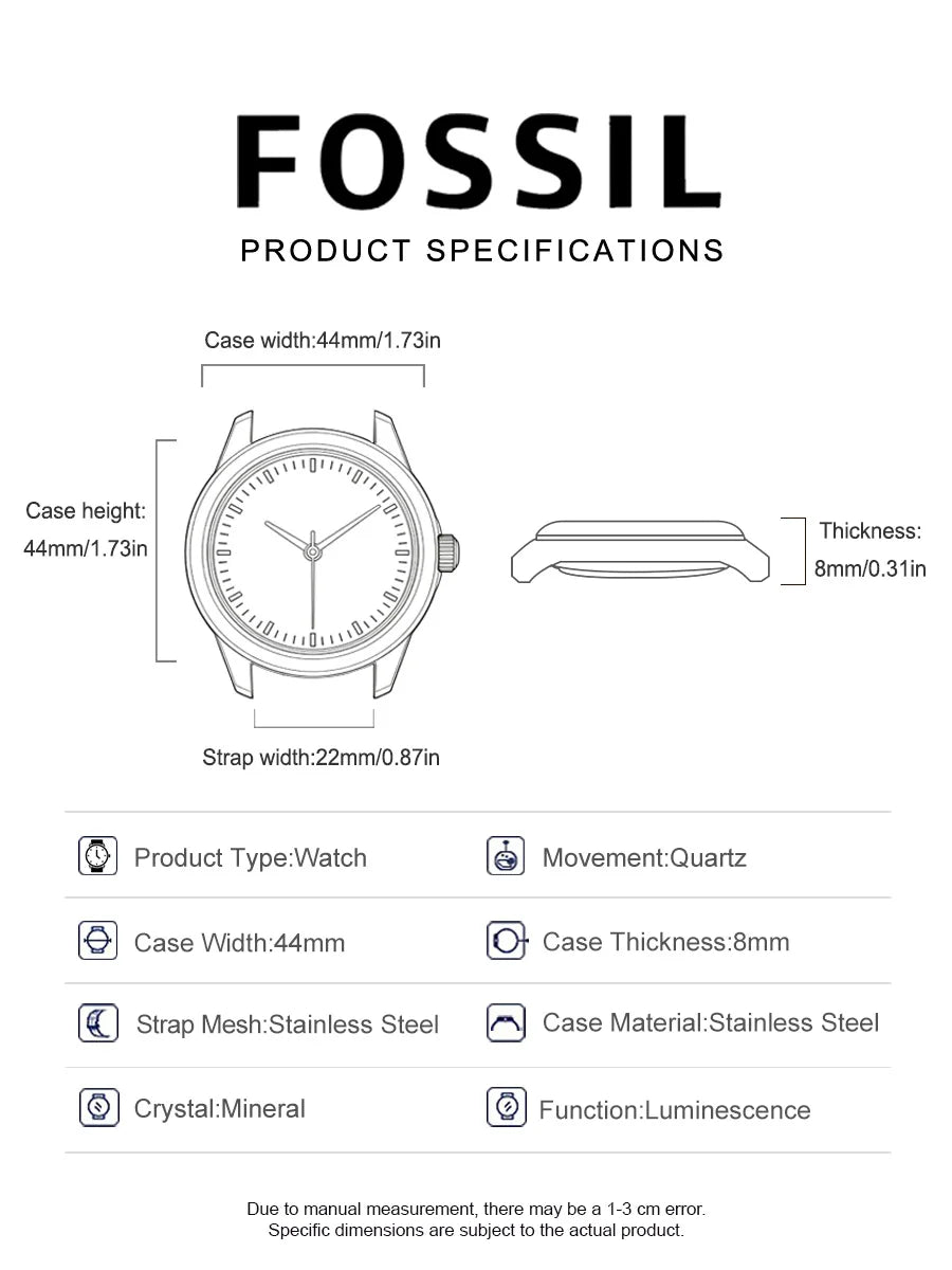 Fossil Minimalist Men's Quartz Watch Ultra Thin Black Stainless Steel Business Luxury Waterproof Wristwatch FS5308