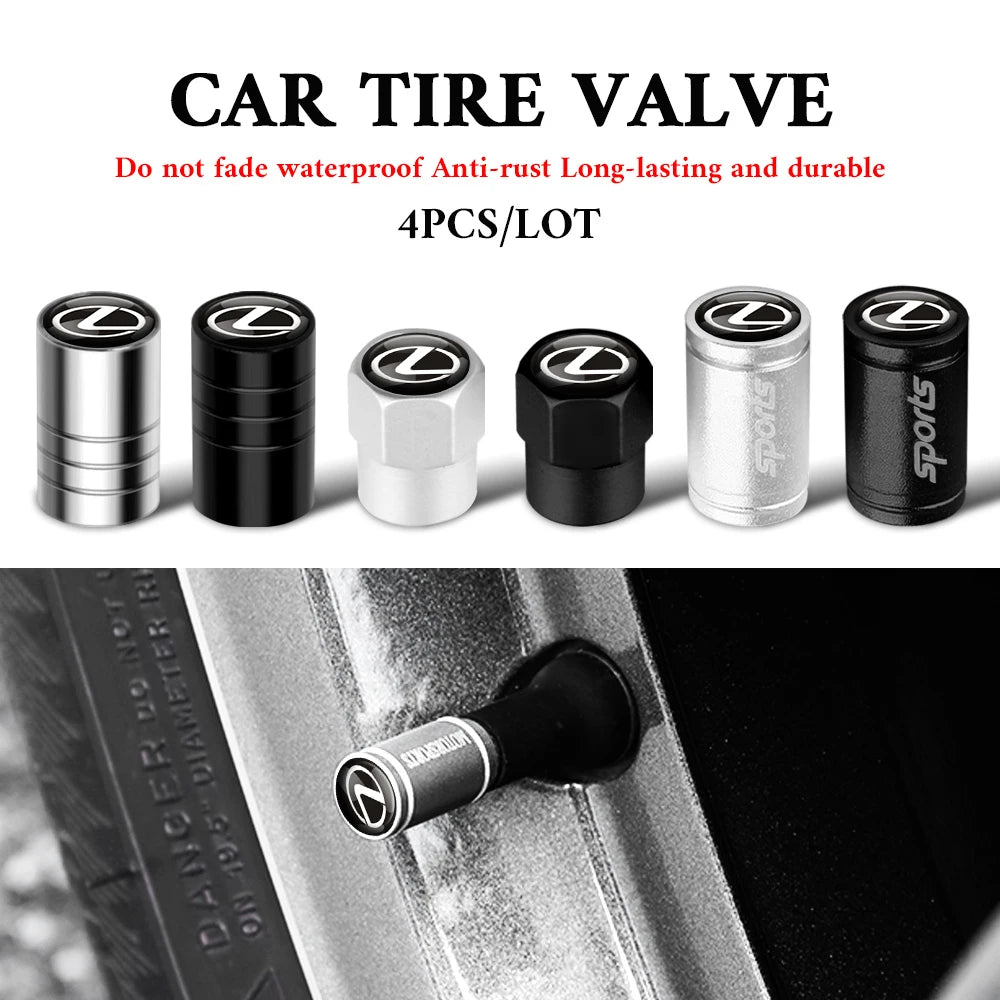 4Pcs Car Wheel Tire Air Valve Caps Stem Covers Exterior Accessories For Lexus LS LC IS350 ES300h ES300 IS250 IS220d NX350h RX LX