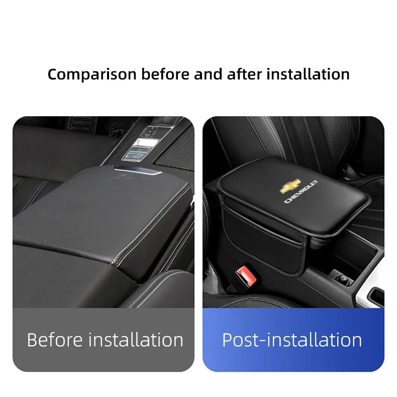 Car Armrest Cushion Leather Arm Rest Box Pad With Storage Bag For Chevrolet Corvette Montana TrailBlazer Silverado Traverse Bolt