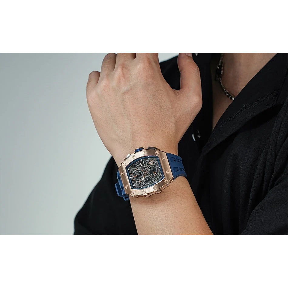 TSAR BOMBA Watch for Men Luxury Brand Tonneau Design Waterproof Clock Stainless Steel Wristwatch Fashion Rectangle Mens Watch