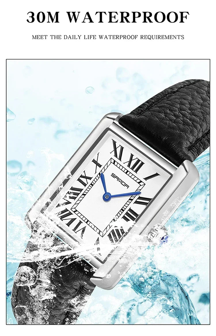 SANDA 9031/1108 Resistant Leather Strap Square Dial Waterproof Sport Casual Women Men Quartz Watches Reloj Luxury Couple Watch