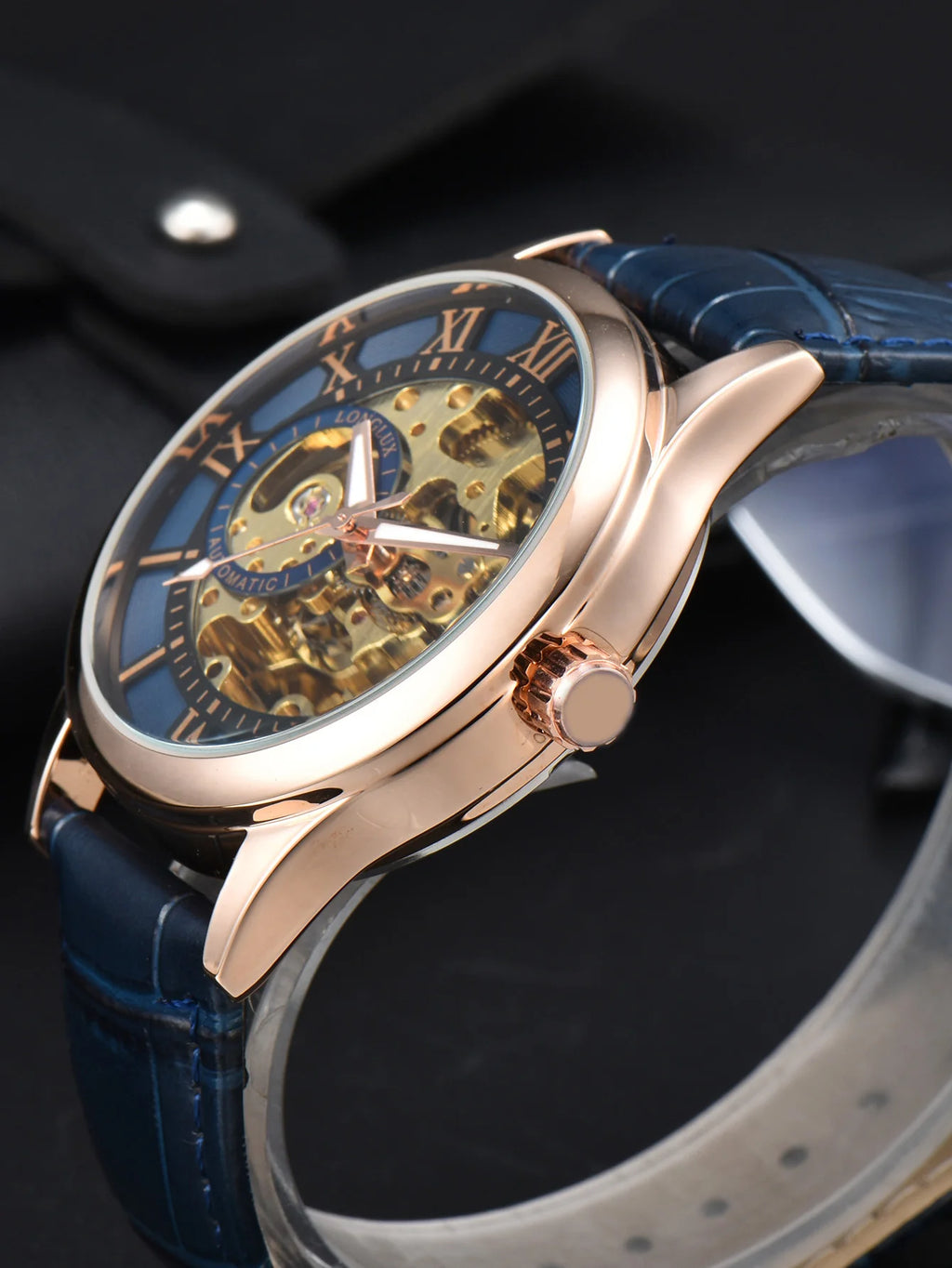 Men automatic watch luxury rome mechanical watches waterproof skeleton noctilucent leather mens watch choice of gift giving