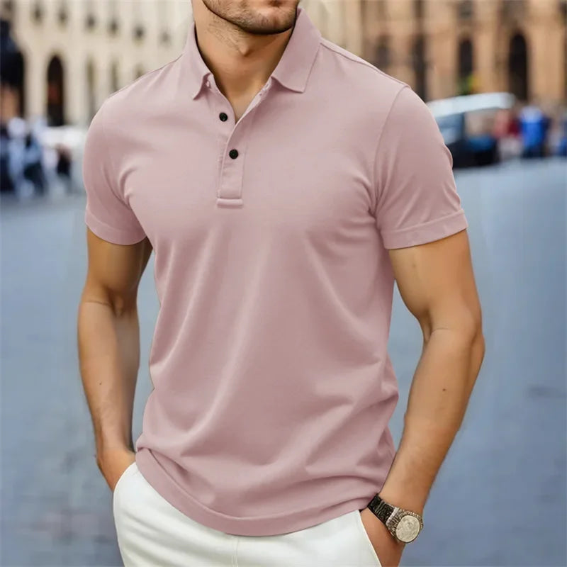 2025 New Men's Casual and Fashionable Simple Collared Short Sleeved Polo Shirt Summer Comfortable Breathable and Versatile Top