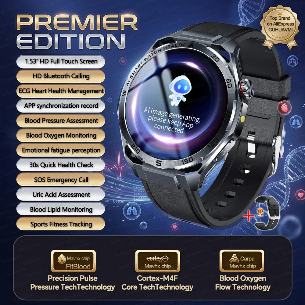 2026 New ECG AI Health Smartwatch for Men 1.53"AMOLED BP/Heart Rate Monitor BT Call IP68 Waterproof Smart Watch for Android IOS