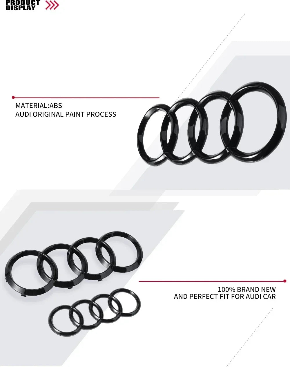 Car Logo Badge Black SFront Grille Rear Trunk 4Ring Sticker Emblem For Audi A1 A3 A4 A5 A6 A7 S3 S4 S5 S6 RS3 RS4 RS6 Q3 Q5 Q7