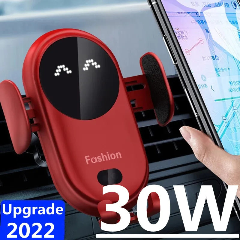 Cargador inalámbrico de 30W para coche, soporte para salida de aire, soporte para teléfono de coche, cargador de carga inalámbrico rápido infrarrojo inteligente giratorio