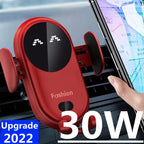 Cargador inalámbrico de 30W para coche, soporte para salida de aire, soporte para teléfono de coche, cargador de carga inalámbrico rápido infrarrojo inteligente giratorio