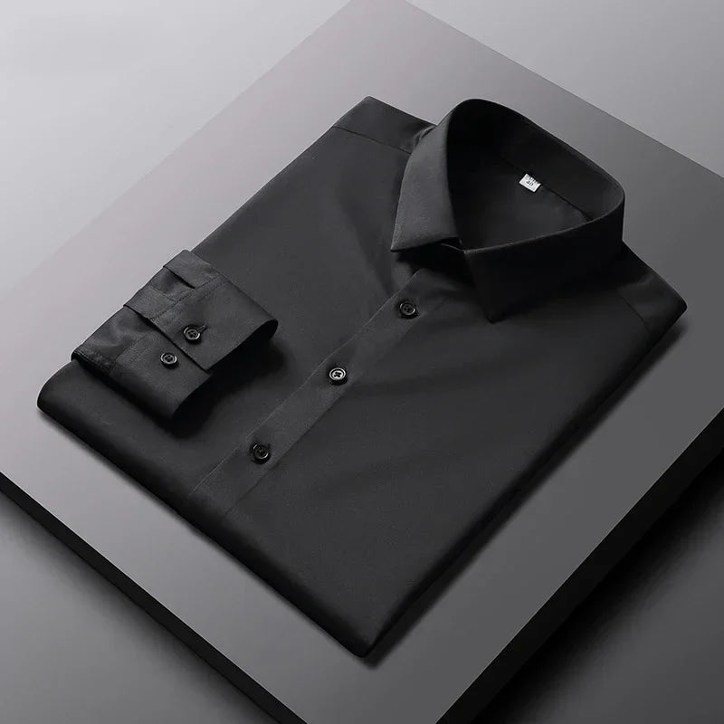 Camisa de color sólido de manga larga informal y de moda para hombre Top de negocios sin planchar y resistente a las arrugas
