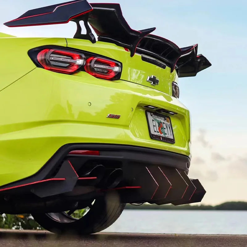 For Chevrolet Camaro 6th Gen 2015-2025 Rear Bumper Diffuser Lip Air Fins Canards Black 5mm Thickness Car Exterior Mod Body Kit
