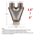 3” Single / 2.5" Dual Universal Stainless Steel Y Pipe Adapter Exhaust Pipe