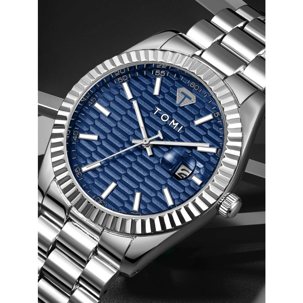 TOMI New Men's Watch Brooch Ring Gift Box Set Luxury Business Stainless Steel Strap Men's Calendar Casual Quartz Watch Reloj
