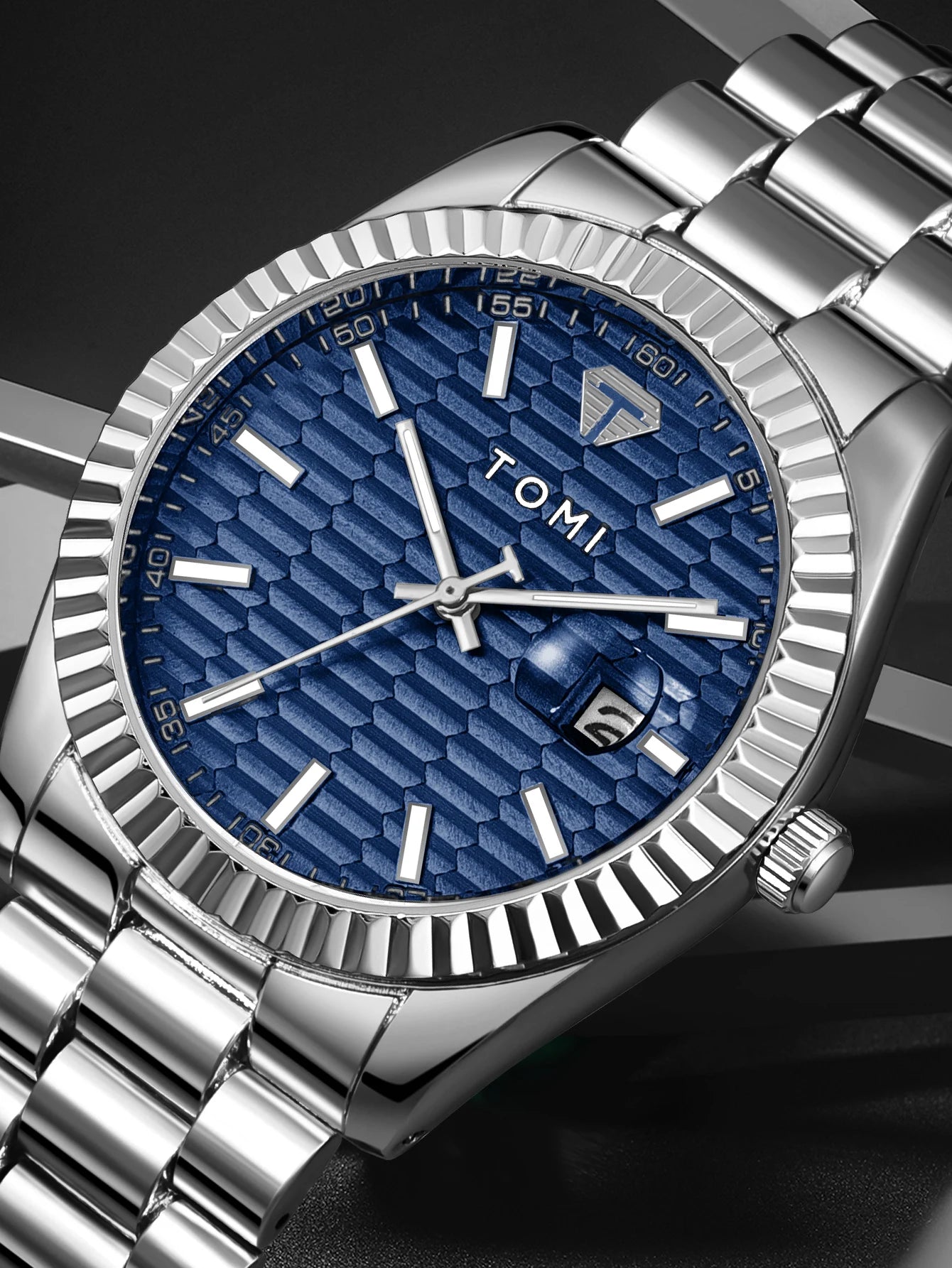 TOMI New Men's Watch Brooch Ring Gift Box Set Luxury Business Stainless Steel Strap Men's Calendar Casual Quartz Watch Reloj