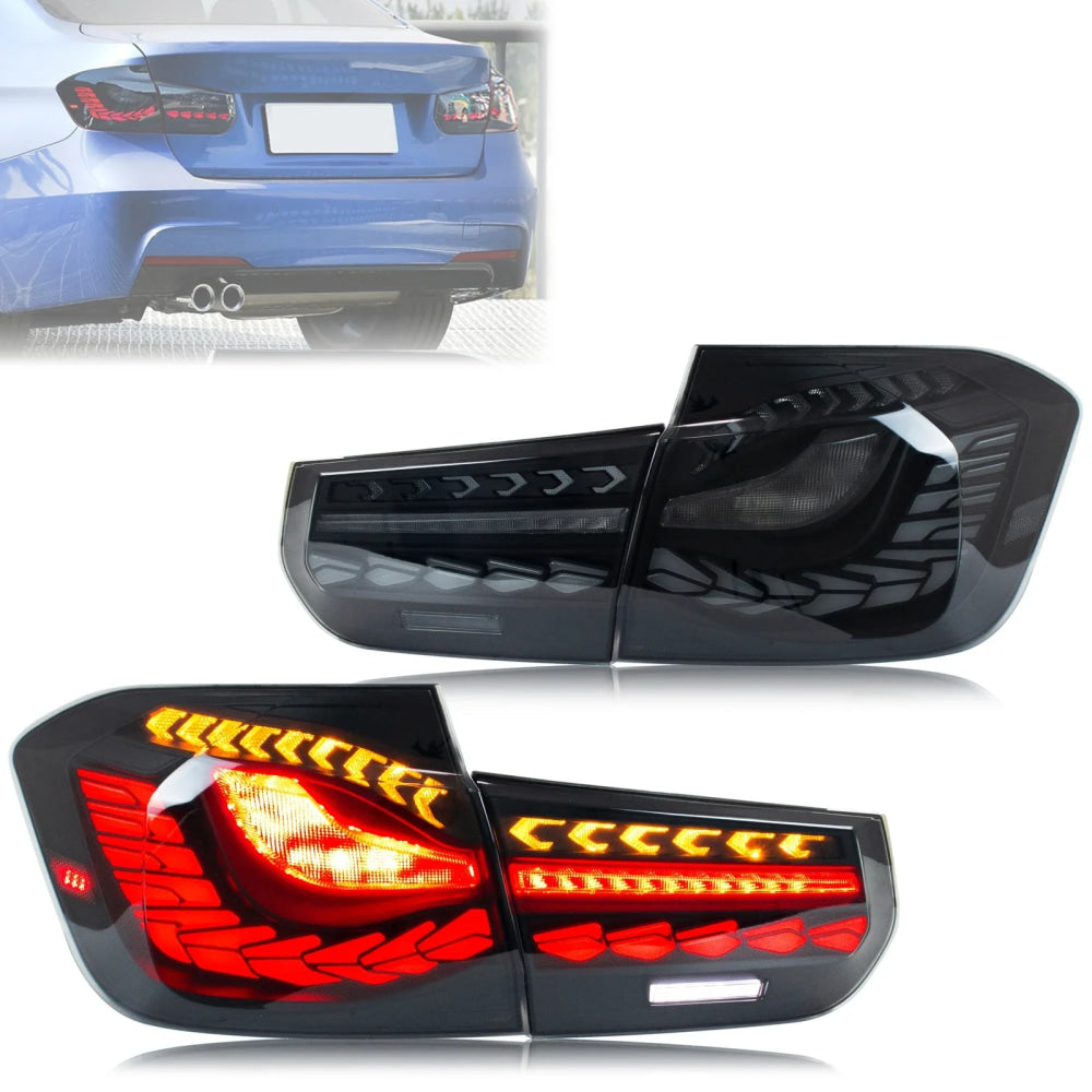 LED GTS Tail Lights for BMW 3-Series F30 F80 M3 2011-2018 Sequential Turn Signal Start-up Animation Black Rear Lamps Assembly