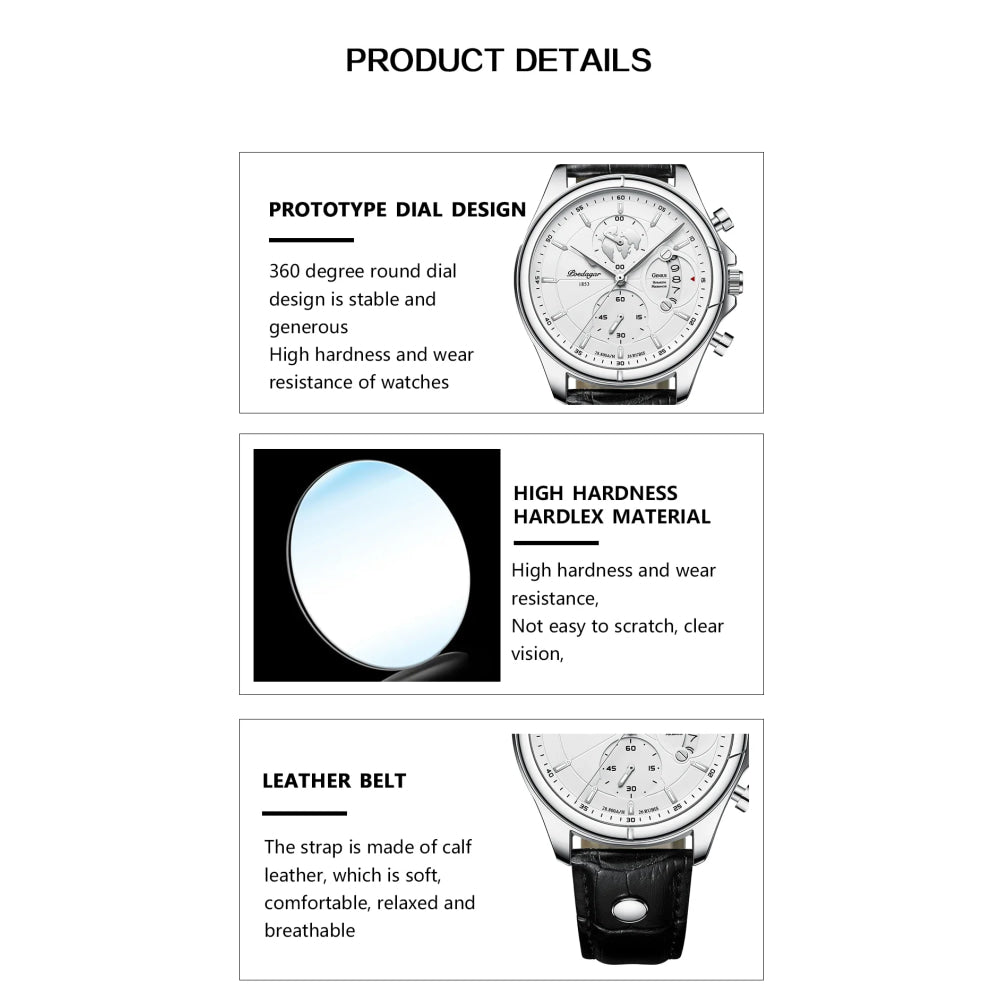 POEDAGAR Luxury Man Wristwatch Chronograph Date Waterproof Leather Men Watch Casual Quartz Men's Watches Sports Male Clock Reloj