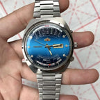automatic mechanical Orient unisex watch with rotating large dial, fully functional stainless steel world time