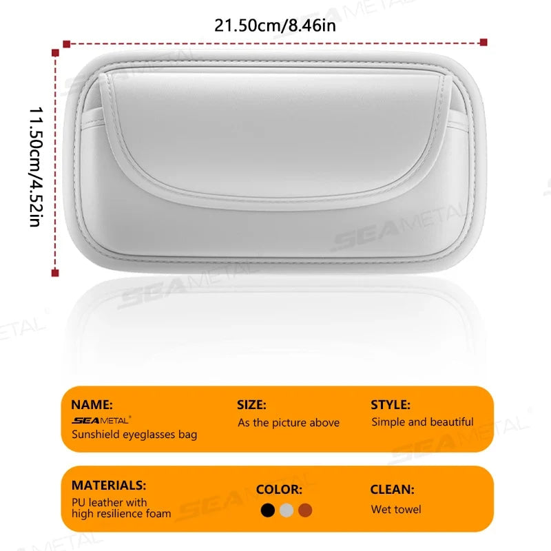 SEAMETAL Car Glasses Case Wear-Resistant PU Leather Sunglasses Holder Hook and Loop Fastener Eyewear Protection Box Scratch-Free