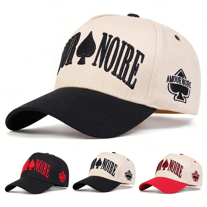 Unisex AMOUR NOIRE Spades Embroidery Baseball Caps Spring Autumn Outdoor Adjustable Casual Hats Dad Hat Sunscreen Hat